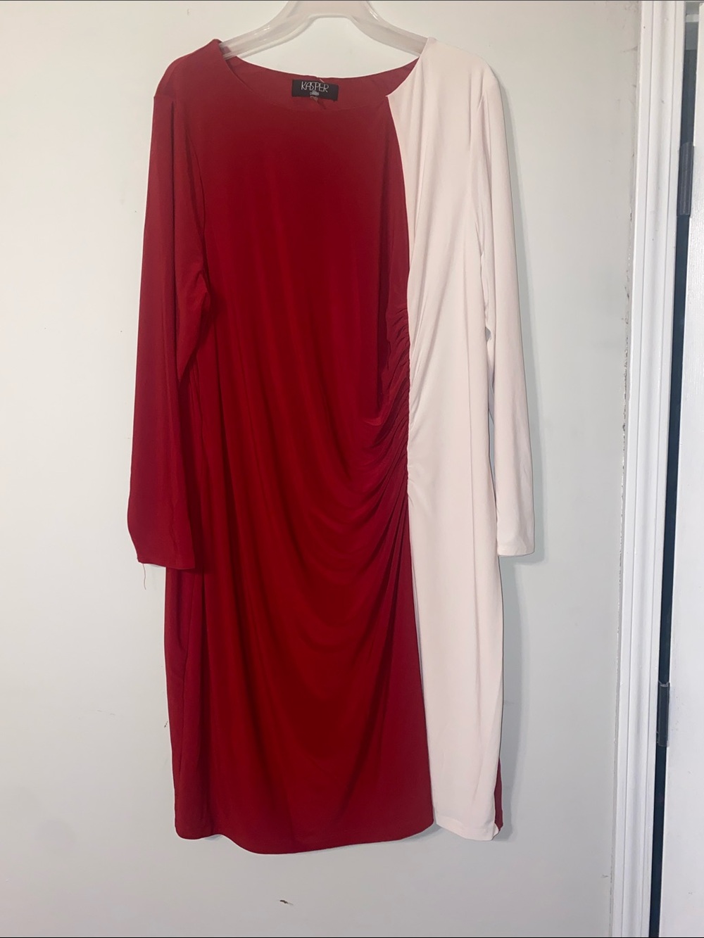 Kasper Red and Cream Long Sleeve Two-Tone Dress